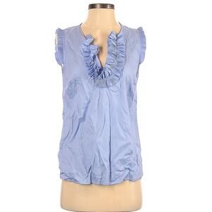 J Crew Blue Sleeveless Ruffled Blouse Cotton Womens 2 Preppy Classic Career